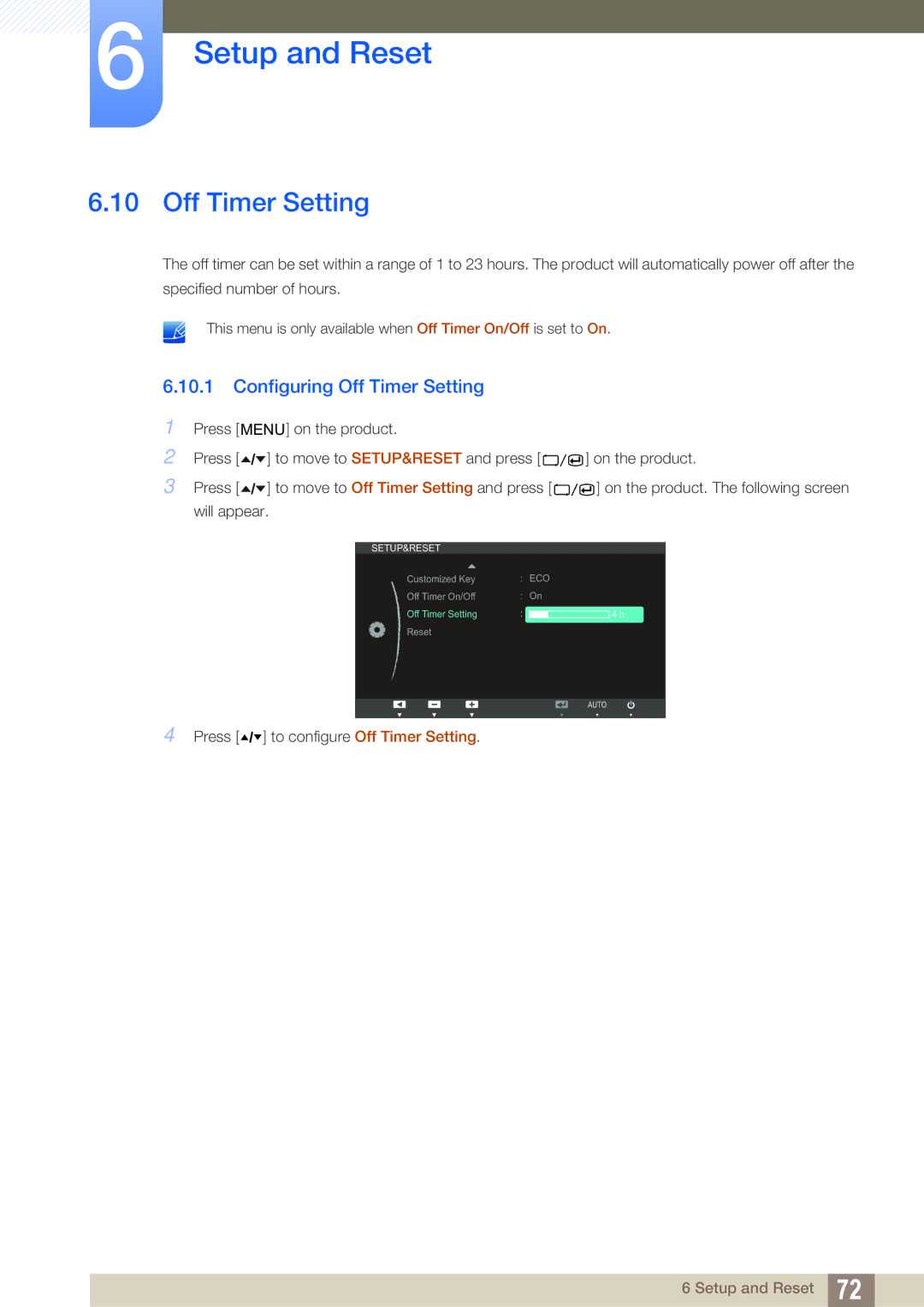 Samsung LS24A650SE/EN, LS24A650SS/EN manual Configuring Off Timer Setting 