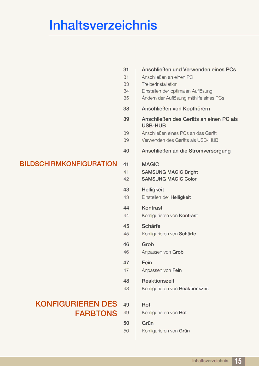 Samsung LS24A650SS/EN, LS24A650SE/EN manual Konfigurieren DES 49 Farbtons 