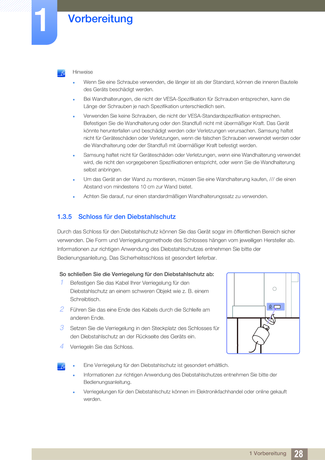 Samsung LS24A650SE/EN, LS24A650SS/EN manual Schloss für den Diebstahlschutz 