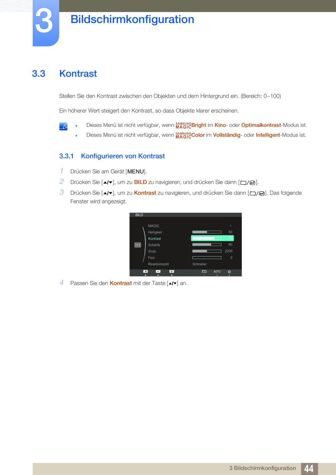 Samsung LS24A650SE/EN, LS24A650SS/EN manual Konfigurieren von Kontrast 