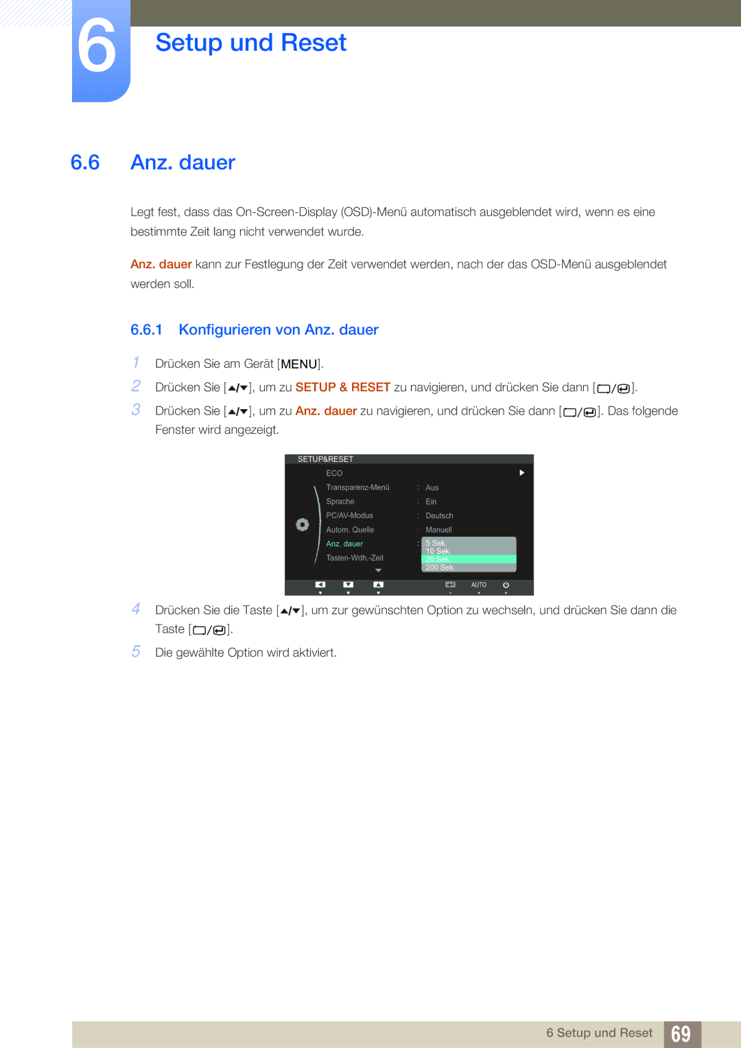 Samsung LS24A650SS/EN, LS24A650SE/EN manual Konfigurieren von Anz. dauer 