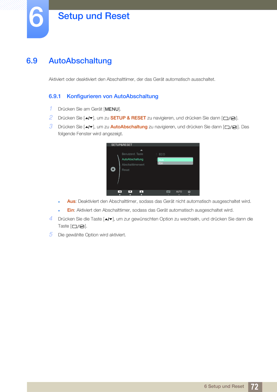 Samsung LS24A650SE/EN, LS24A650SS/EN manual Konfigurieren von AutoAbschaltung 