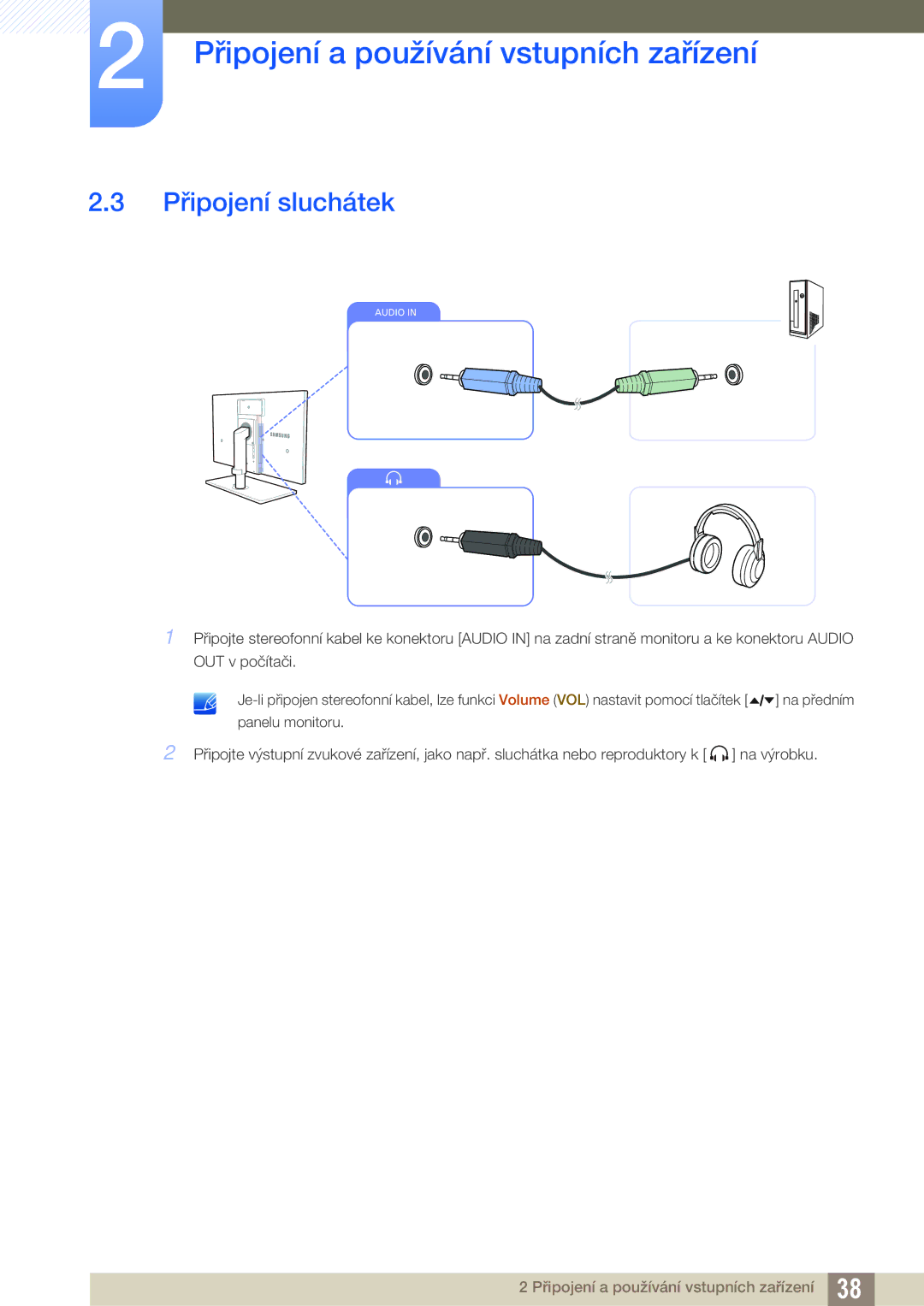 Samsung LS24A650SE/EN, LS24A650SS/EN manual Připojení sluchátek 