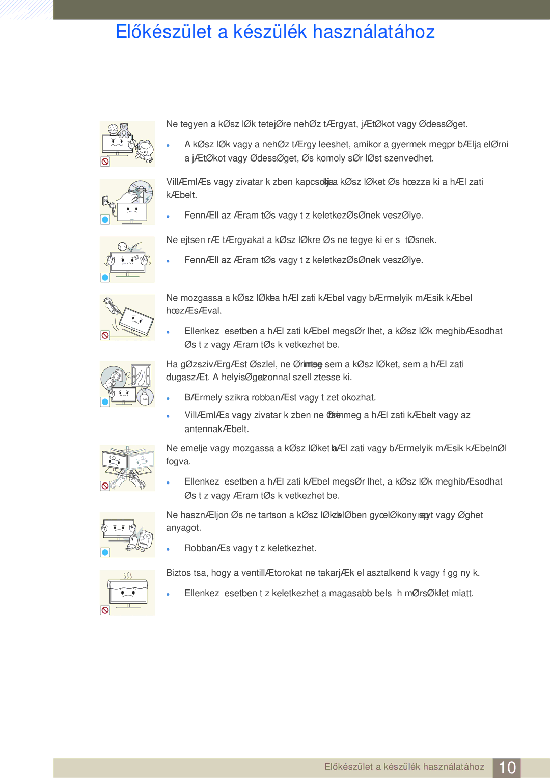 Samsung LS24A650SE/EN manual Bármely szikra robbanást vagy tüzet okozhat 