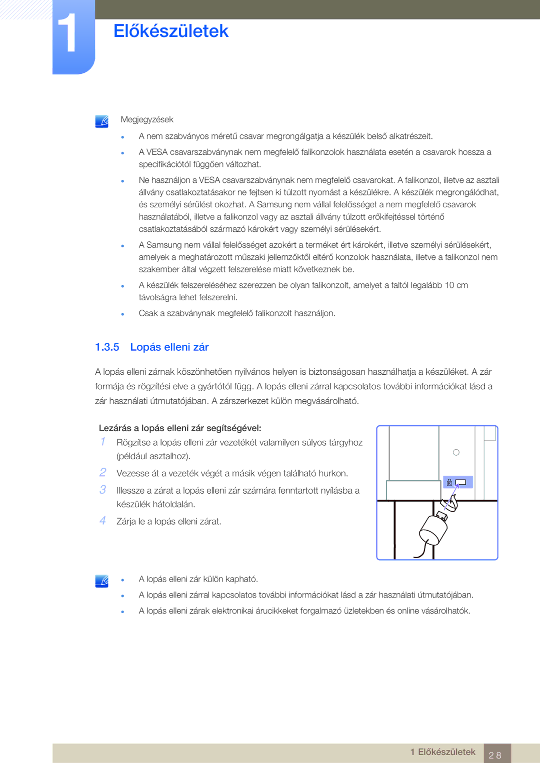 Samsung LS24A650SE/EN manual 5 Lopás elleni zár 