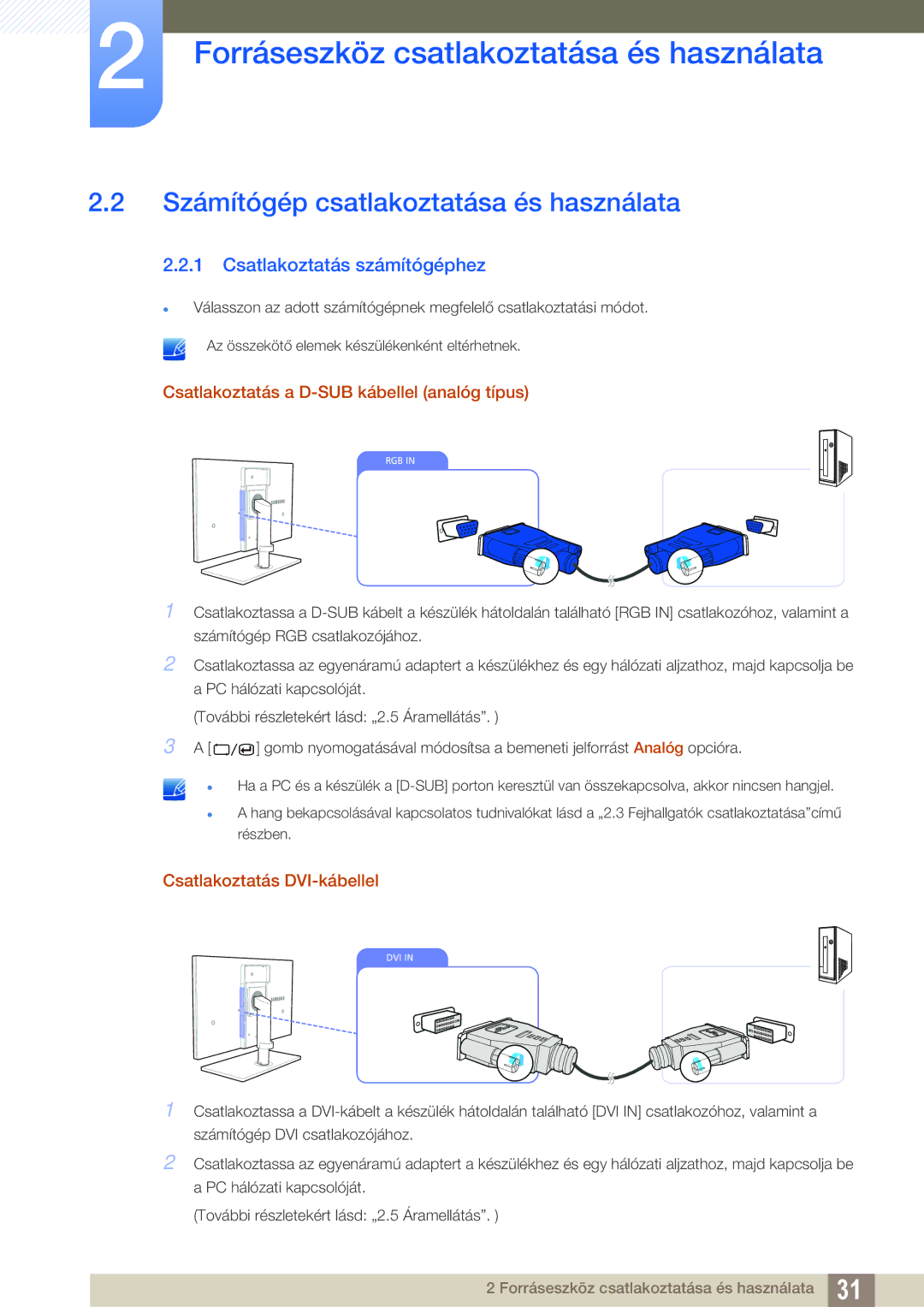 Samsung LS24A650SE/EN Számítógép csatlakoztatása és használata, Csatlakoztatás számítógéphez, Csatlakoztatás DVI-kábellel 