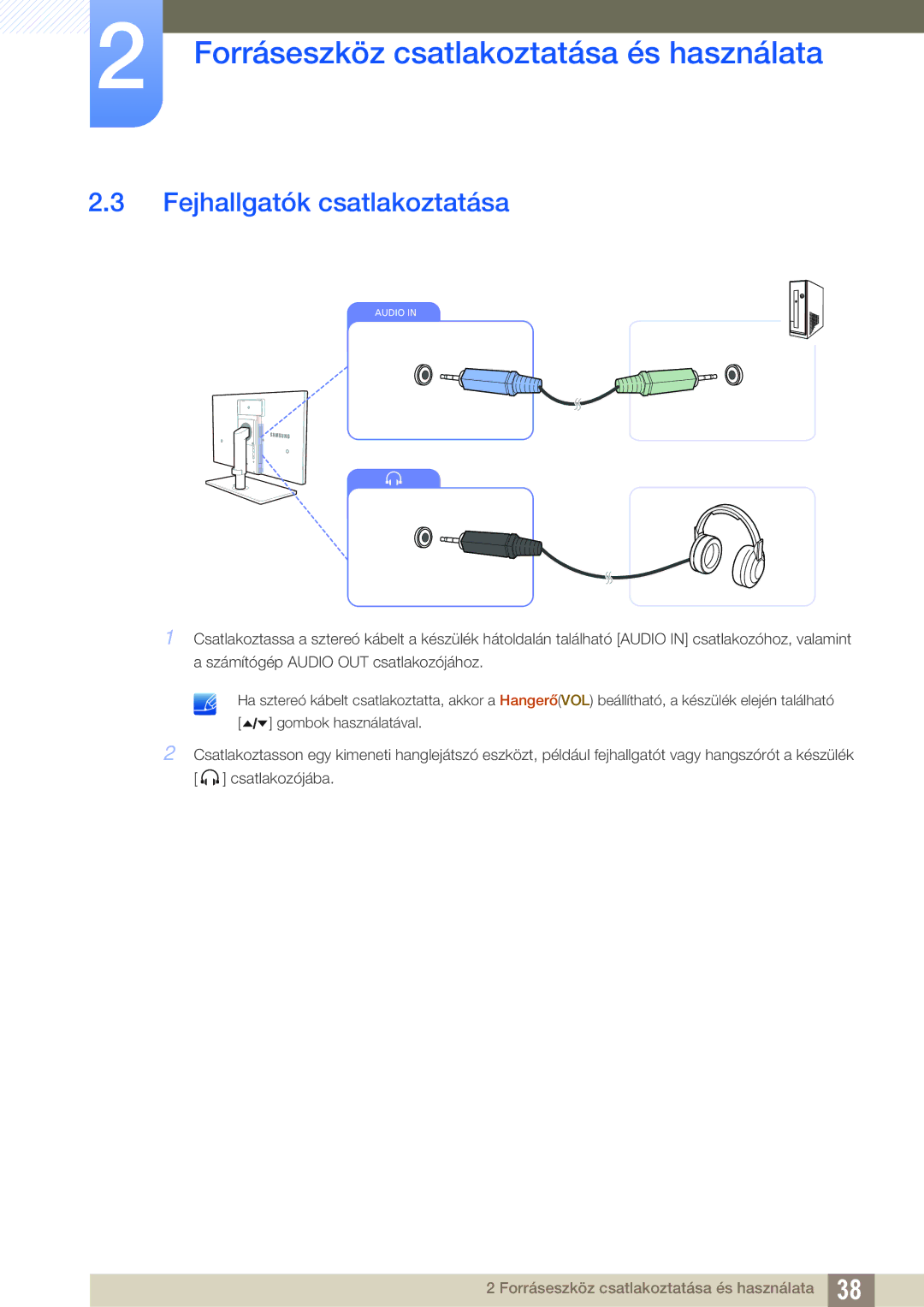 Samsung LS24A650SE/EN manual Fejhallgatók csatlakoztatása 