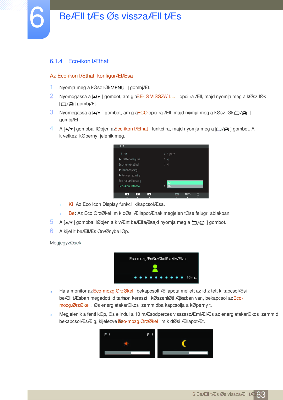 Samsung LS24A650SE/EN manual Az Eco-ikon látható konfigurálása 