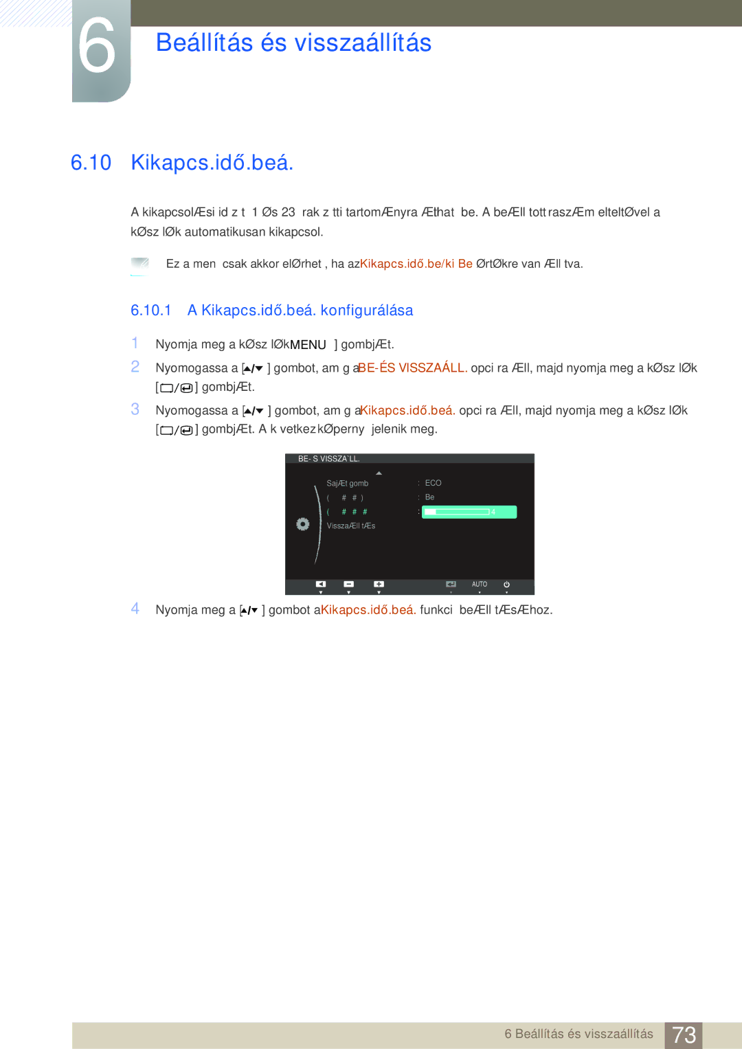 Samsung LS24A650SE/EN manual Kikapcs.idő.beá. konfigurálása 