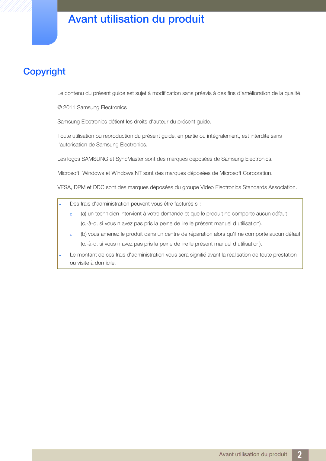 Samsung LS24A650SS/EN manual Avant utilisation du produit, Copyright 