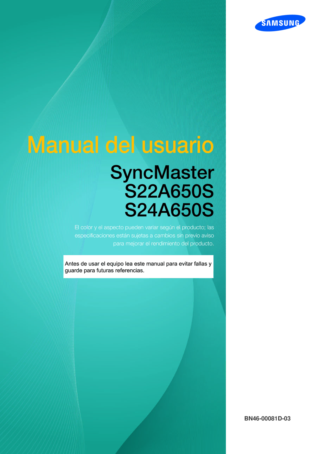 Samsung LS24A650SS/EN manual Manual del usuario 