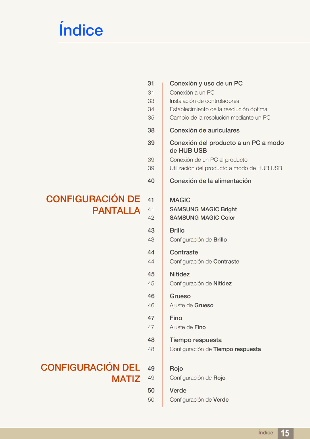 Samsung LS24A650SS/EN manual Configuración DE Pantalla Configuración DEL Matiz 