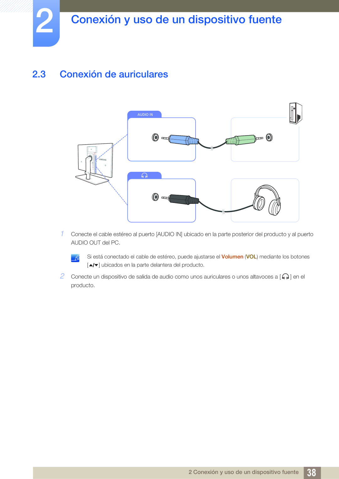 Samsung LS24A650SS/EN manual Conexión de auriculares 