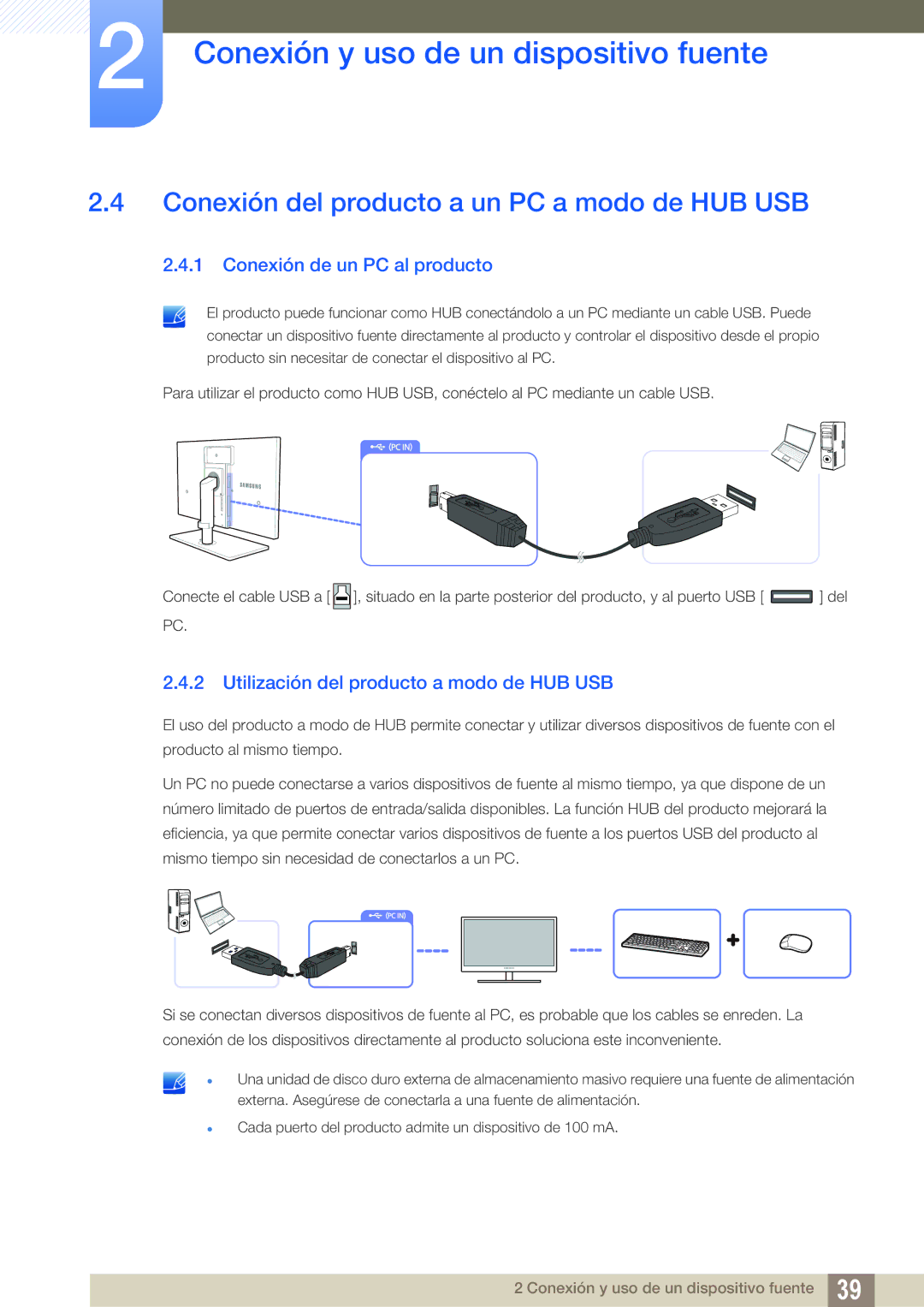 Samsung LS24A650SS/EN manual Conexión del producto a un PC a modo de HUB USB, Conexión de un PC al producto 