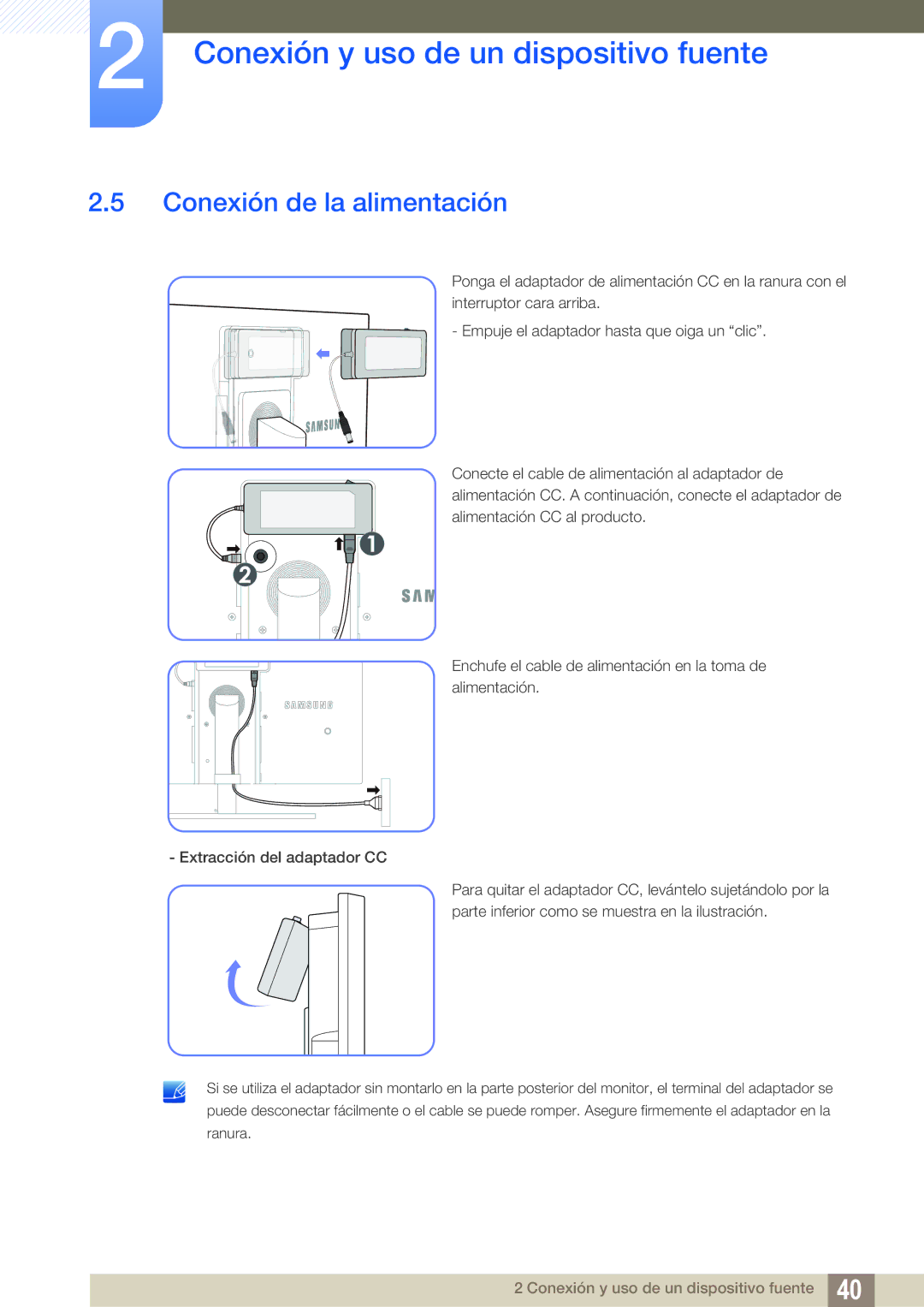 Samsung LS24A650SS/EN manual Conexión de la alimentación 