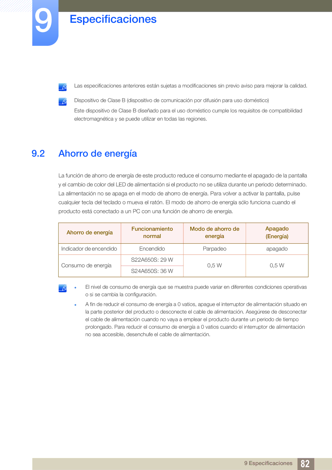 Samsung LS24A650SS/EN manual Ahorro de energía 