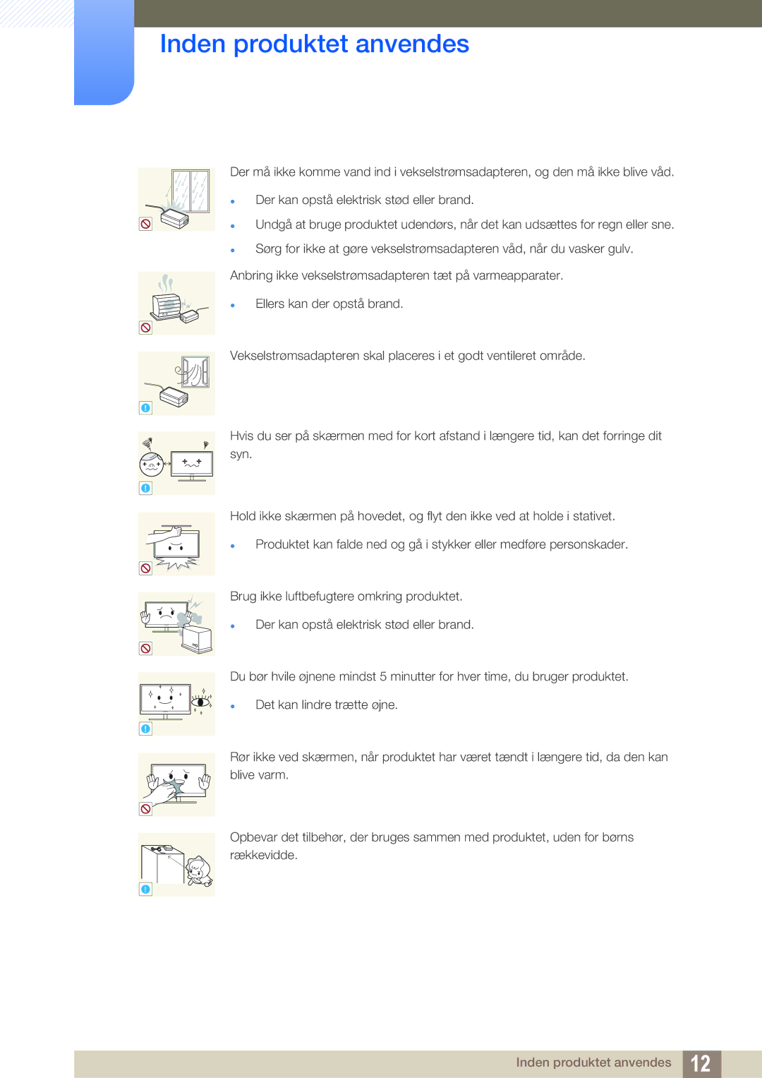 Samsung LS24A650SS/EN manual Inden produktet anvendes 