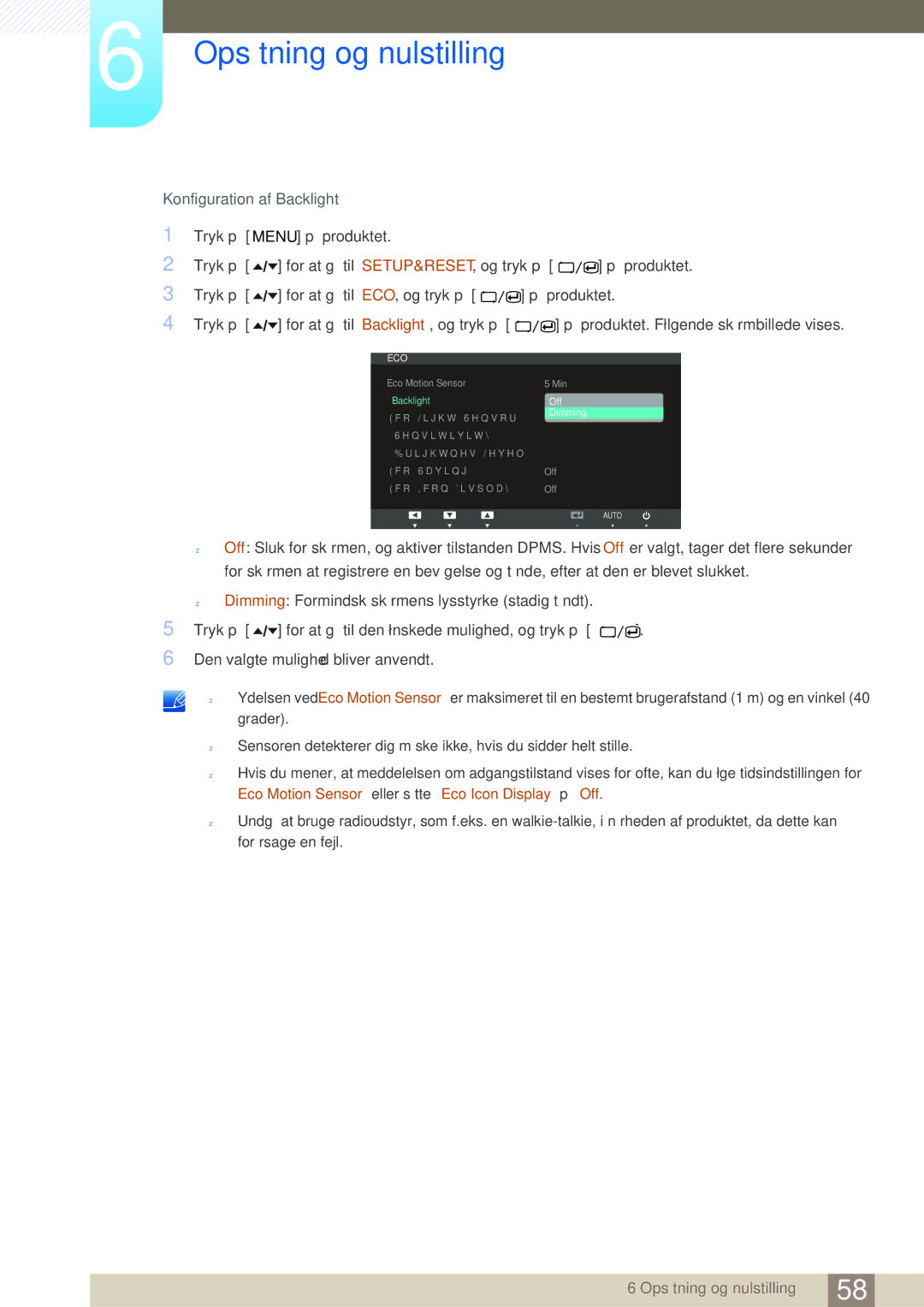 Samsung LS24A650SS/EN manual Konfiguration af Backlight 