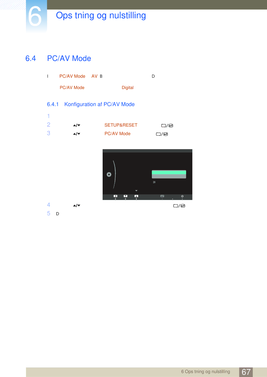 Samsung LS24A650SS/EN manual Konfiguration af PC/AV Mode 