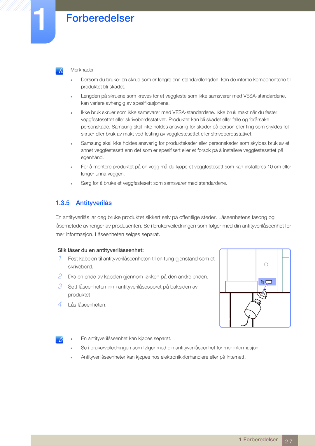 Samsung LS24A650SS/EN manual Antityverilås 