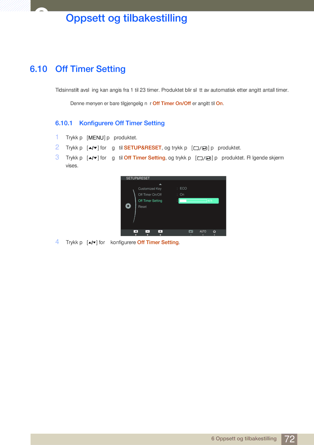 Samsung LS24A650SS/EN manual Konfigurere Off Timer Setting 