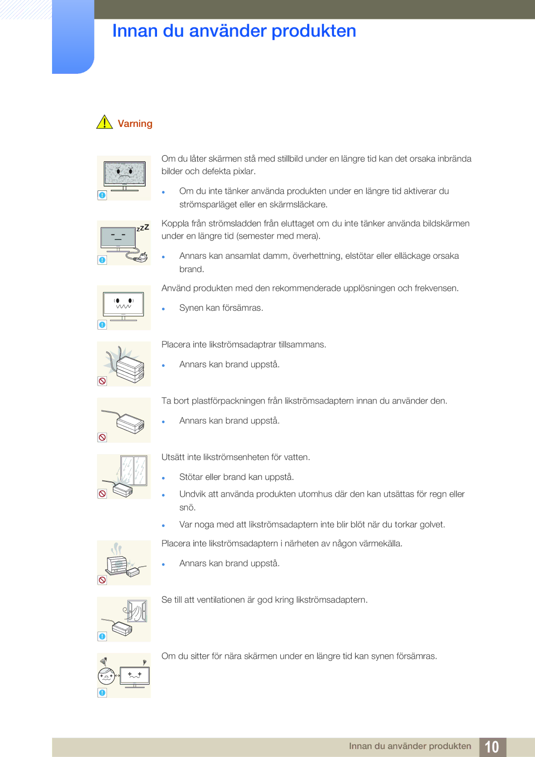 Samsung LS24A650SS/EN manual Innan du använder produkten 