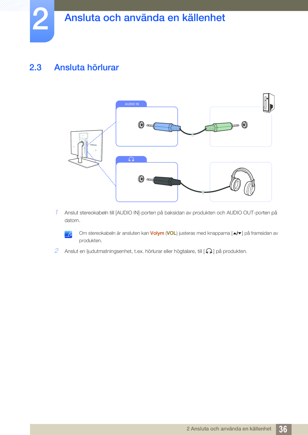 Samsung LS24A650SS/EN manual Ansluta hörlurar 