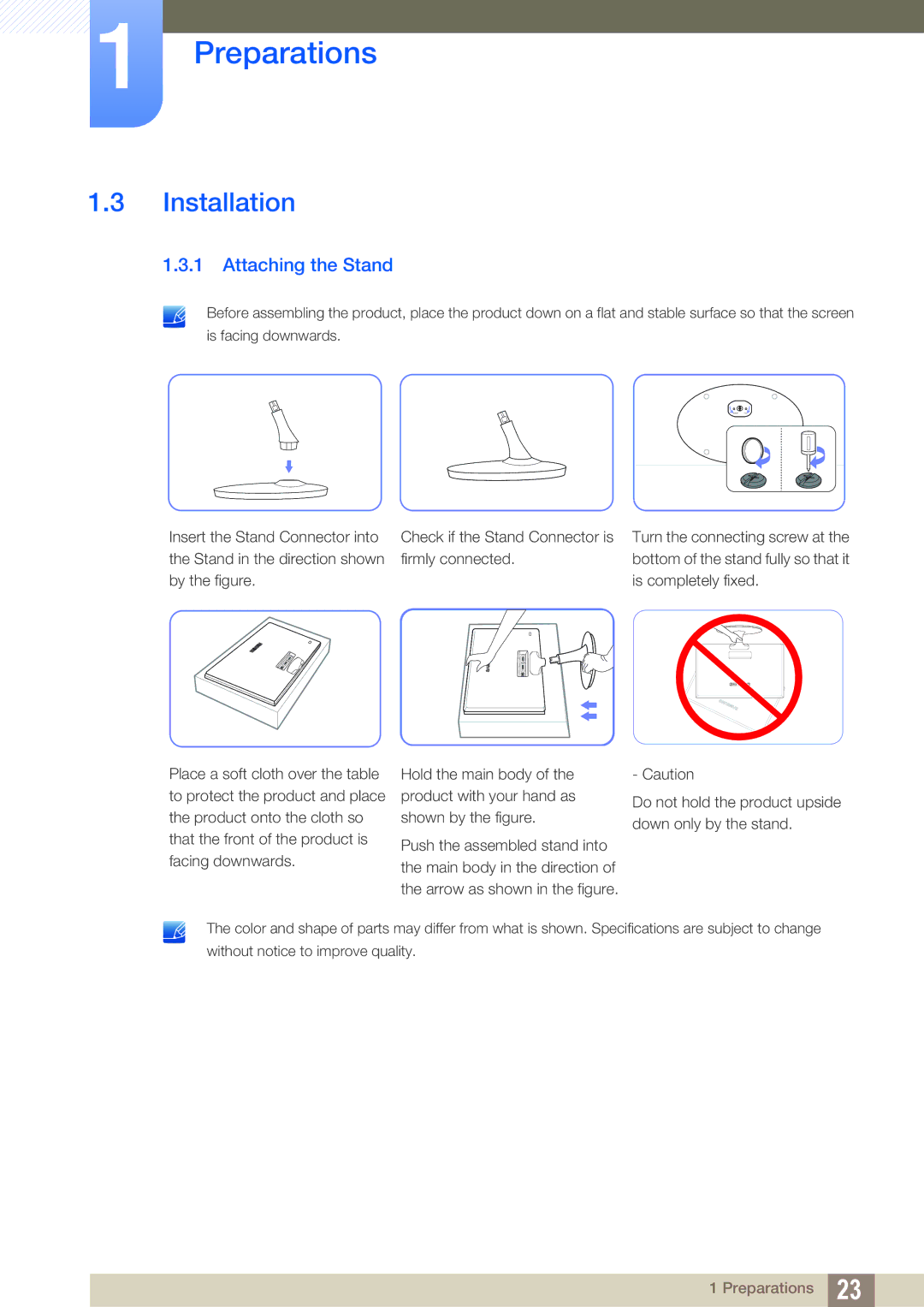 Samsung LS24B150BL/CI, LS24B150BL/EN, LS19B150BSMXV manual Installation, Attaching the Stand 