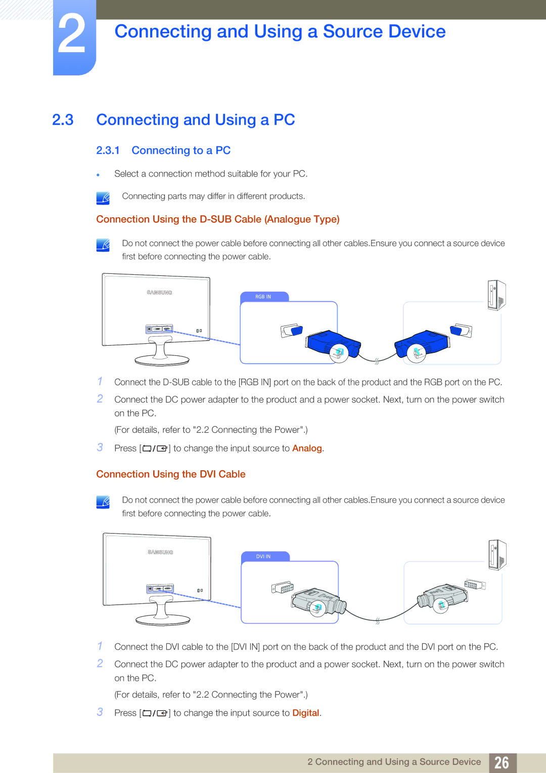 Samsung LS24B150BL/CI, LS24B150BL/EN, LS19B150BSMXV manual Connecting and Using a PC, Connecting to a PC 