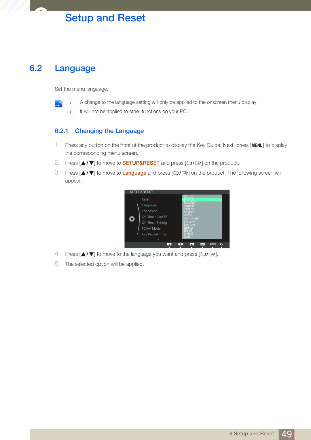 Samsung LS19B150BSMXV, LS24B150BL/EN, LS24B150BL/CI manual Changing the Language 