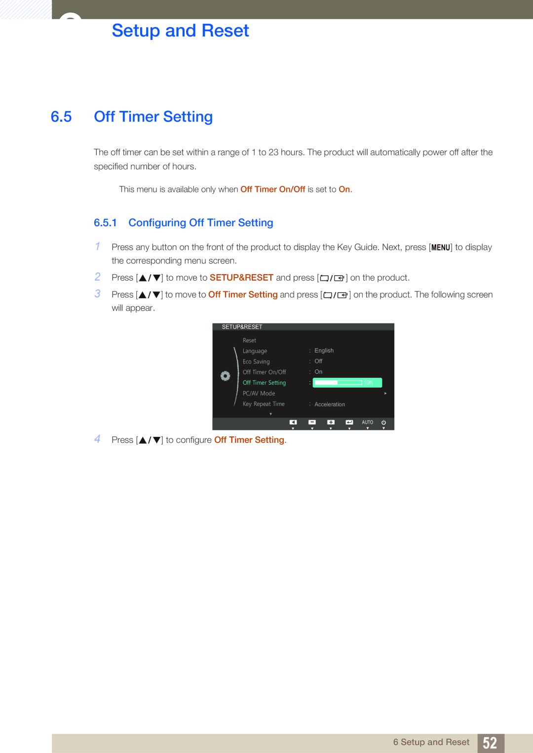 Samsung LS19B150BSMXV, LS24B150BL/EN, LS24B150BL/CI manual Configuring Off Timer Setting 