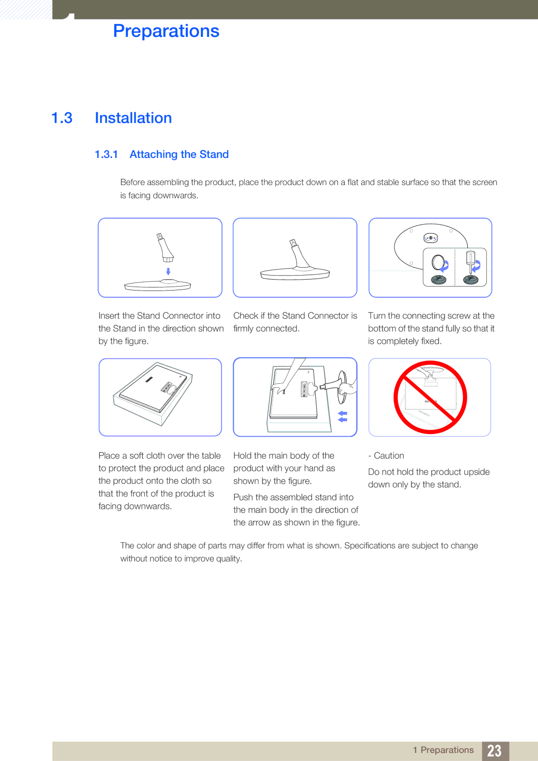 Samsung LS24B150BL/CI, LS24B150BL/EN, LS19B150BSMXV manual Installation, Attaching the Stand 