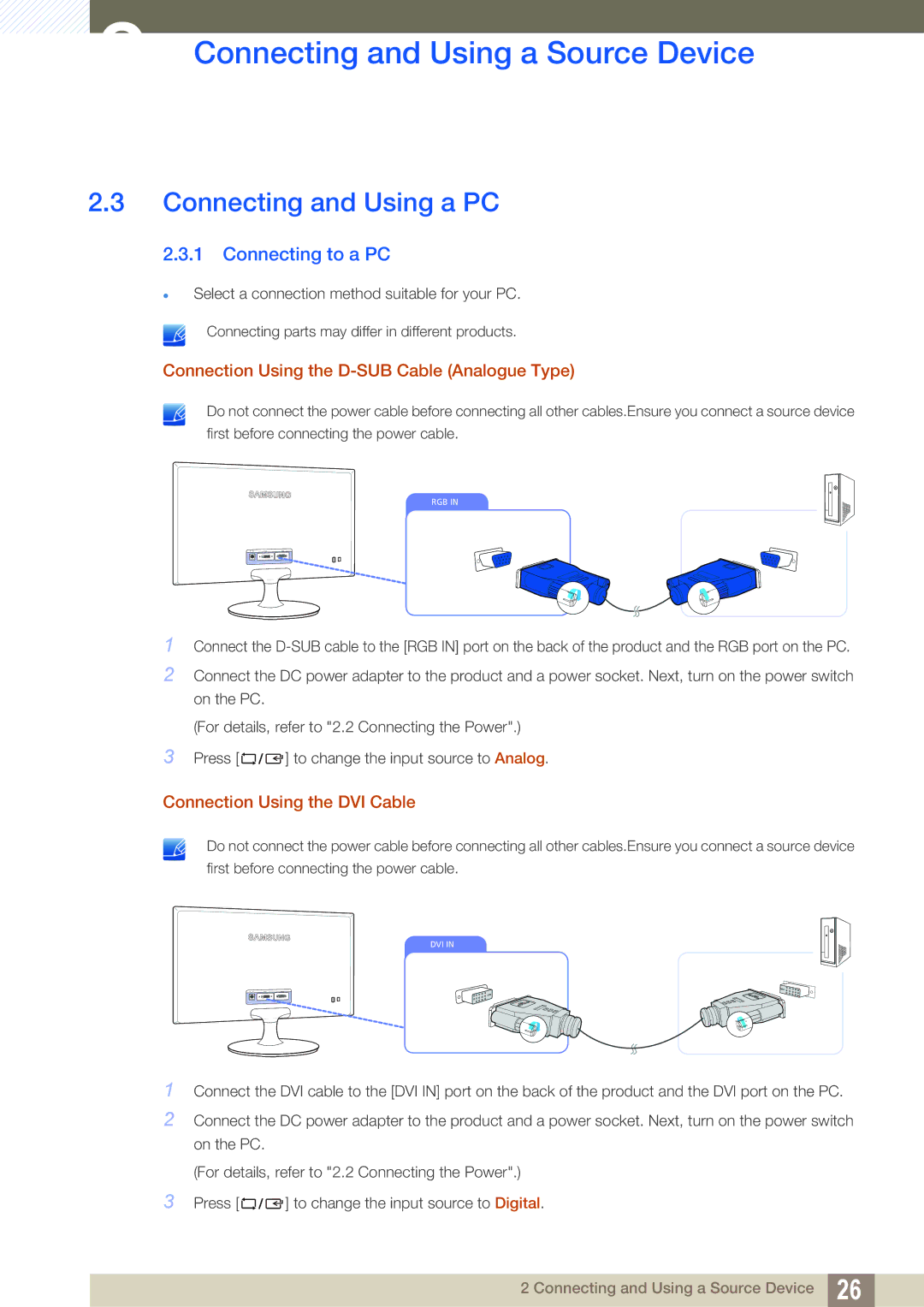 Samsung LS24B150BL/CI, LS24B150BL/EN, LS19B150BSMXV manual Connecting and Using a PC, Connecting to a PC 