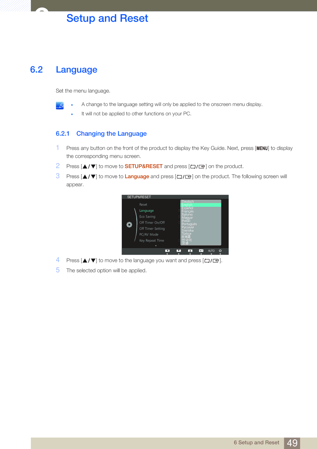 Samsung LS19B150BSMXV, LS24B150BL/EN, LS24B150BL/CI manual Changing the Language 