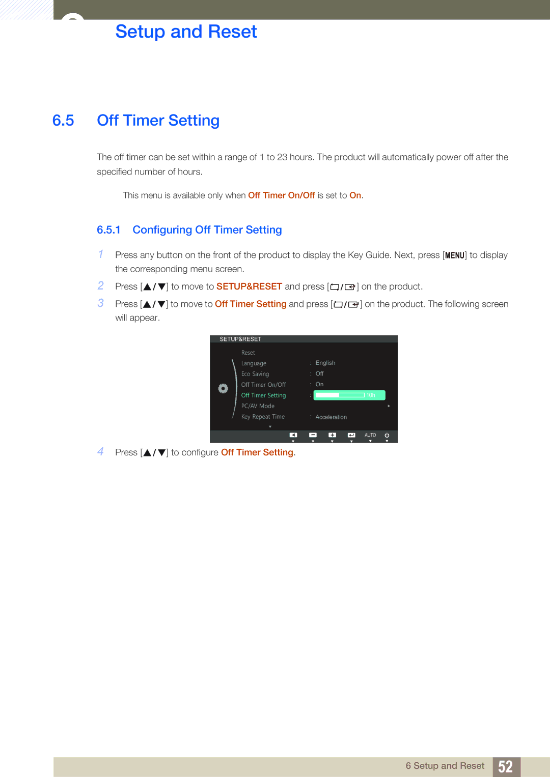 Samsung LS19B150BSMXV, LS24B150BL/EN, LS24B150BL/CI manual Configuring Off Timer Setting 