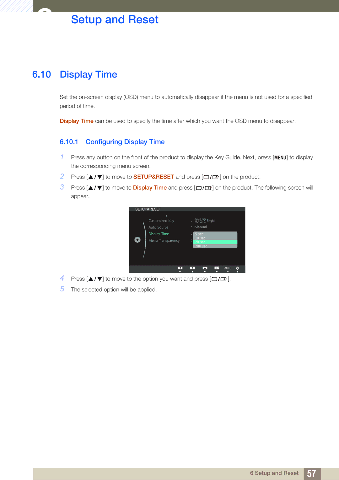 Samsung LS24B150BL/EN, LS19B150BSMXV, LS24B150BL/CI manual Configuring Display Time 