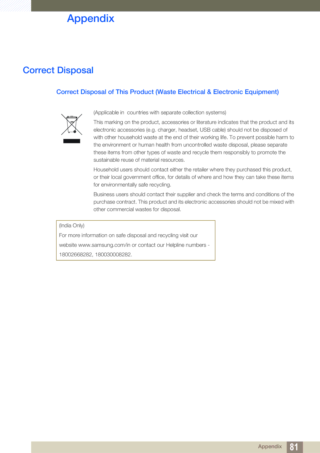 Samsung LS24B150BL/EN, LS19B150BSMXV, LS24B150BL/CI manual Correct Disposal 