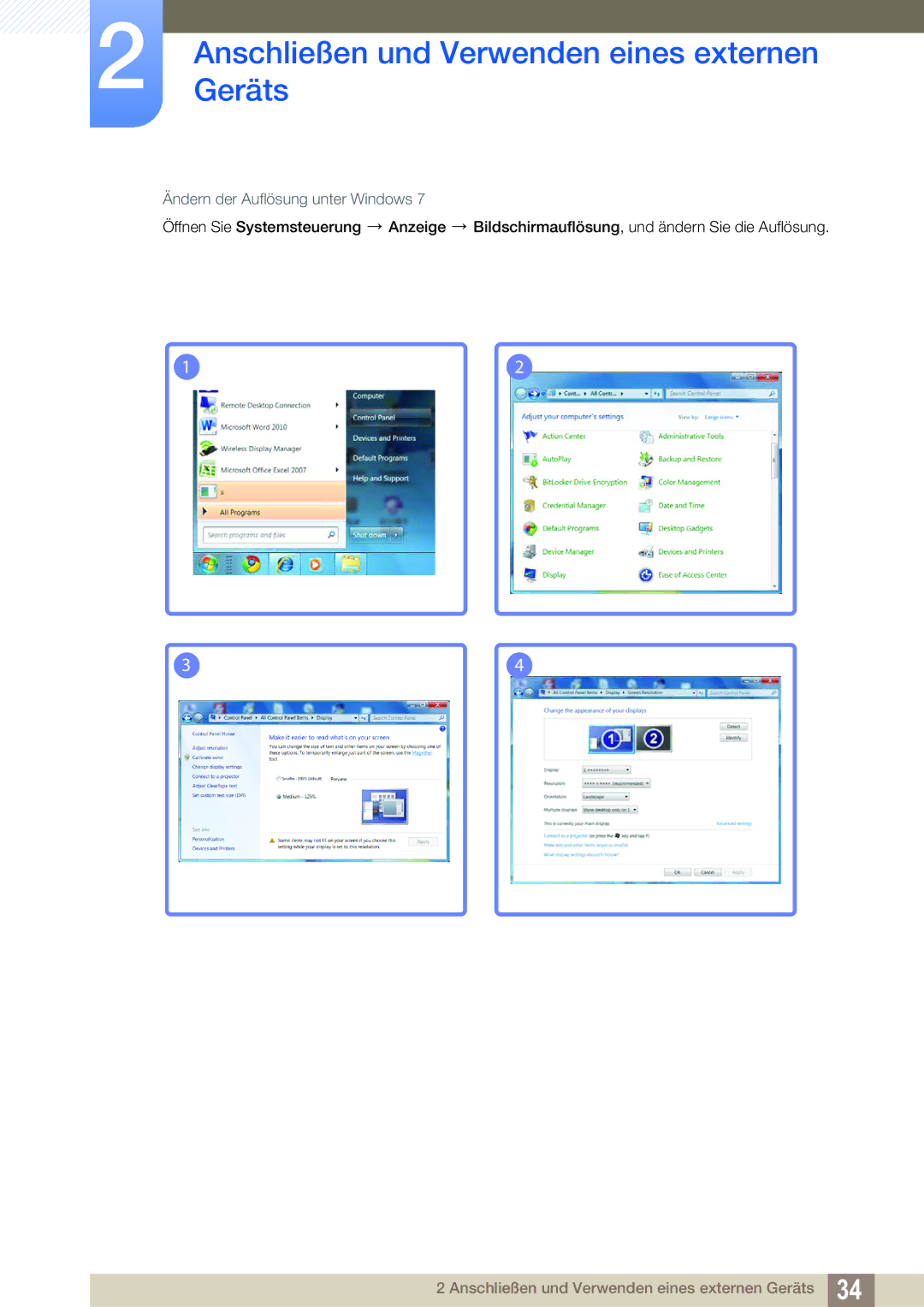 Samsung LS24B150BL/EN manual Ändern der Auflösung unter Windows 