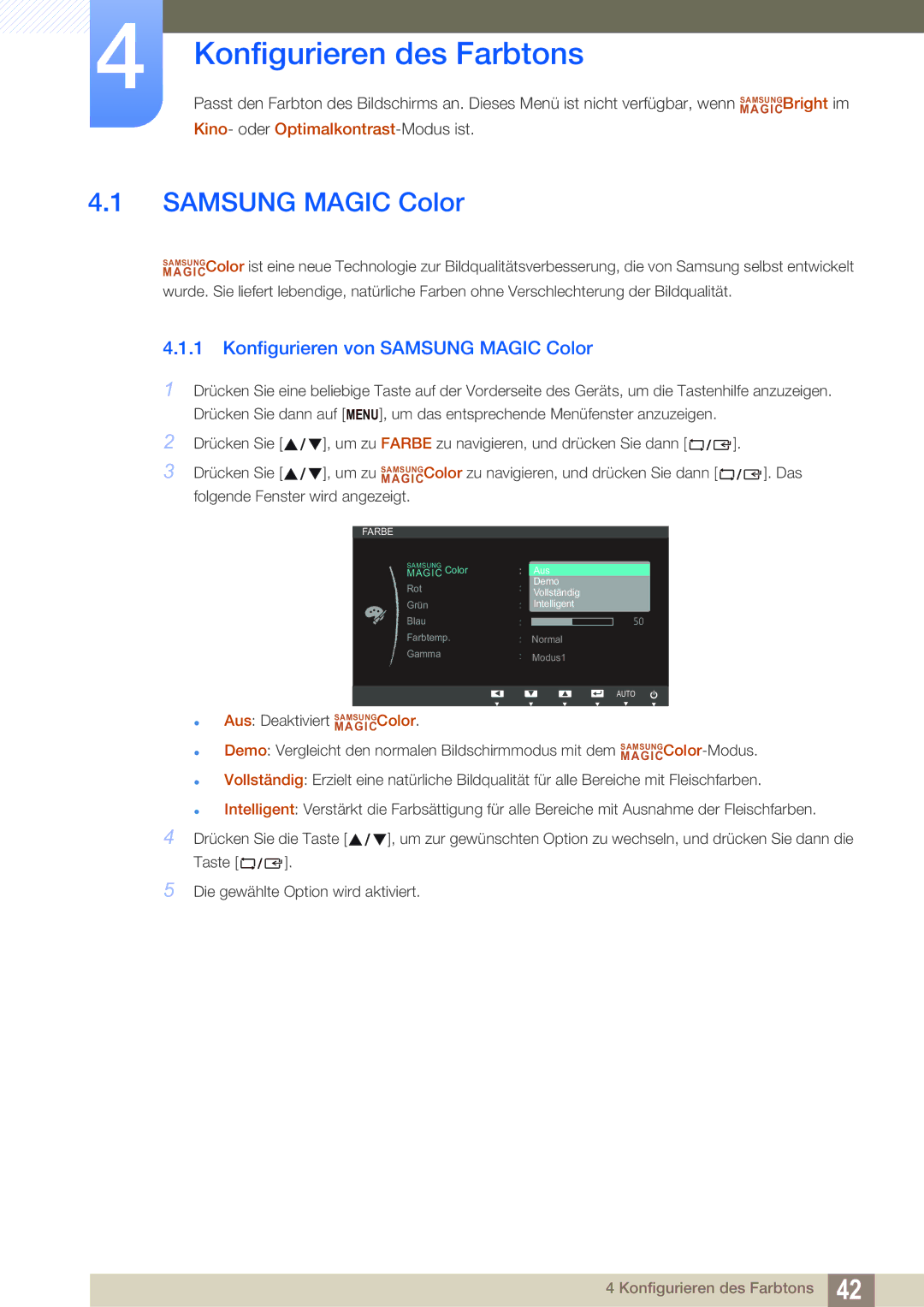 Samsung LS24B150BL/EN manual Konfigurieren des Farbtons, Konfigurieren von Samsung Magic Color 