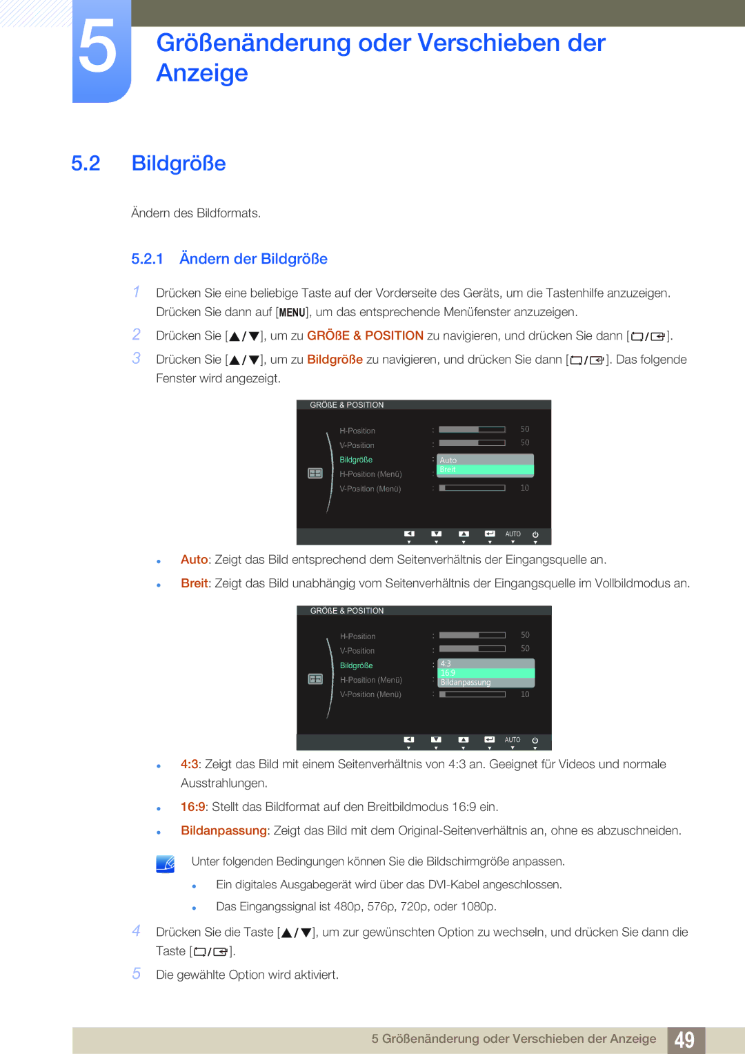 Samsung LS24B150BL/EN manual 1 Ändern der Bildgröße 