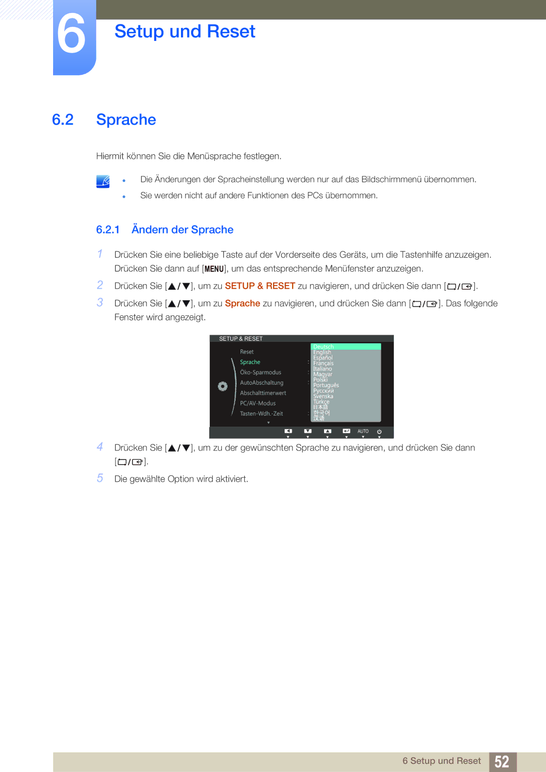 Samsung LS24B150BL/EN manual 1 Ändern der Sprache 