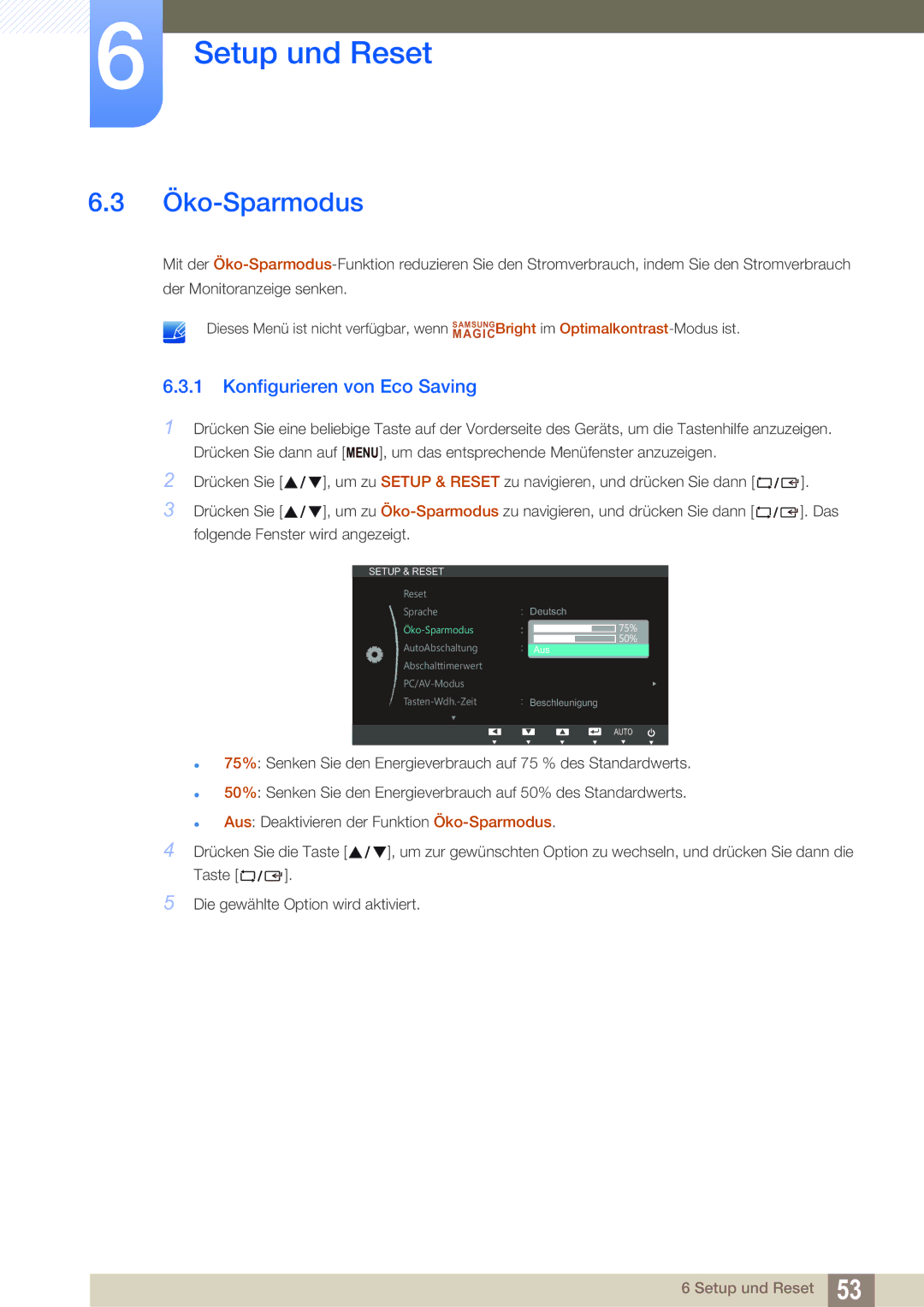 Samsung LS24B150BL/EN manual Öko-Sparmodus, Konfigurieren von Eco Saving 