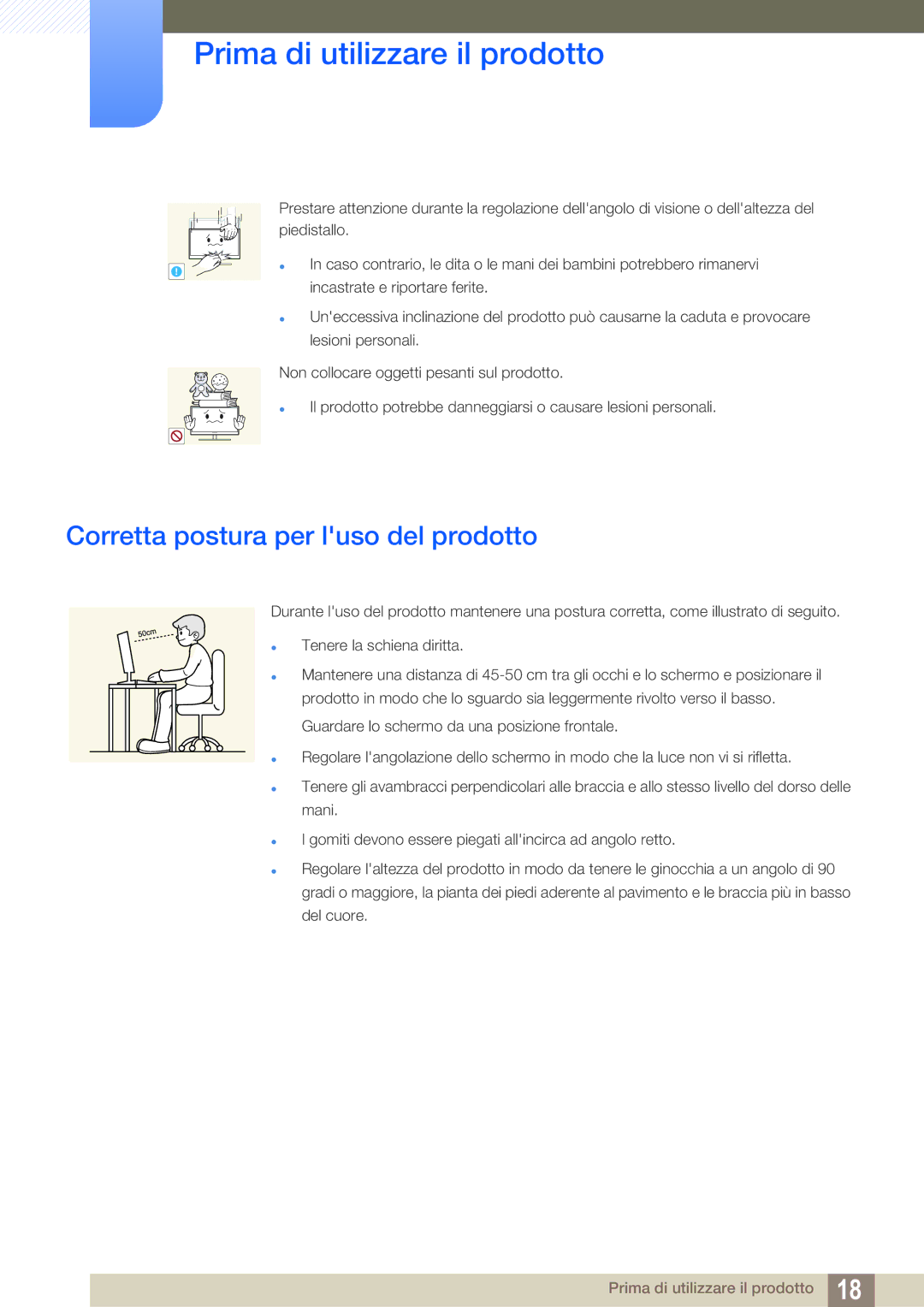 Samsung LS24B150BL/EN manual Corretta postura per luso del prodotto 