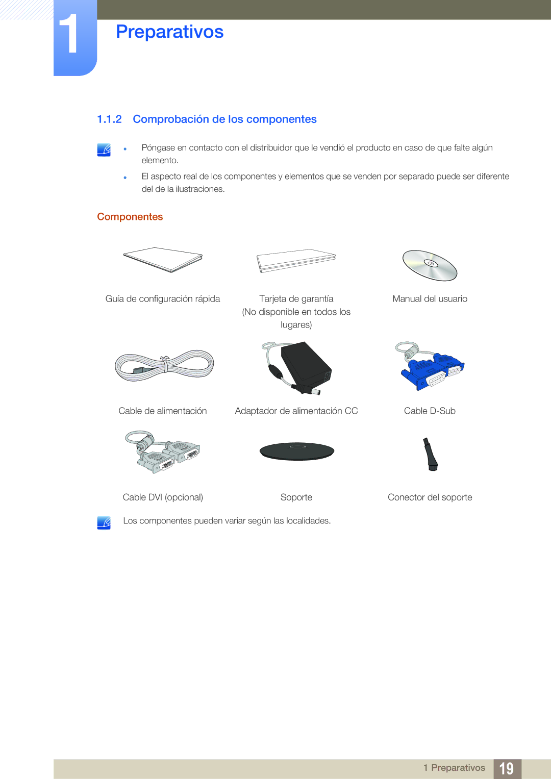 Samsung LS24B150BL/EN manual Comprobación de los componentes, Componentes 