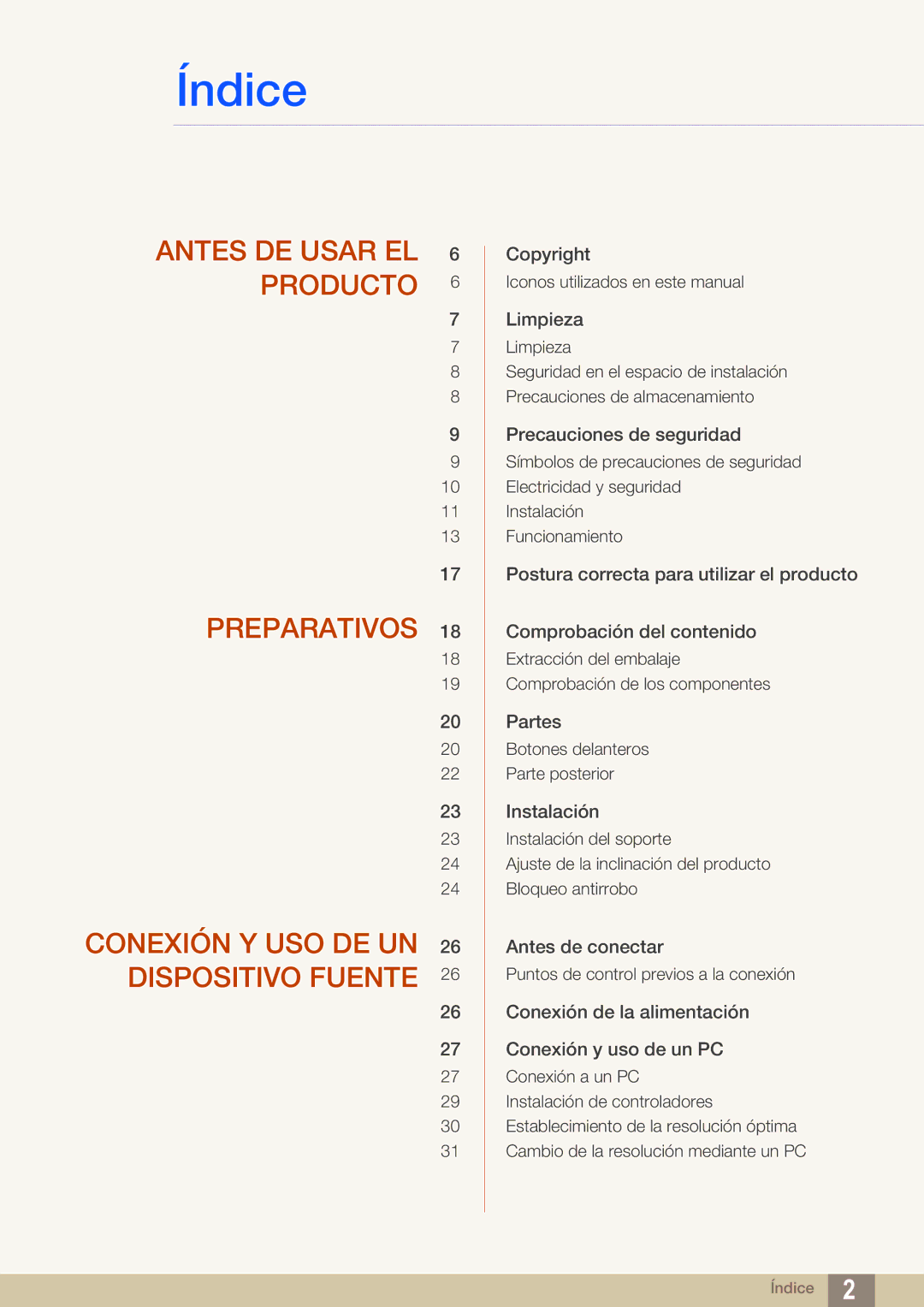 Samsung LS24B150BL/EN manual Índice 