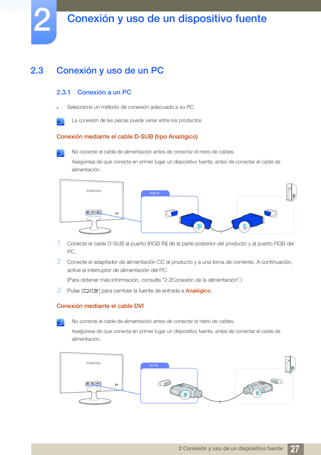 Samsung LS24B150BL/EN manual Conexión y uso de un PC, Conexión a un PC 