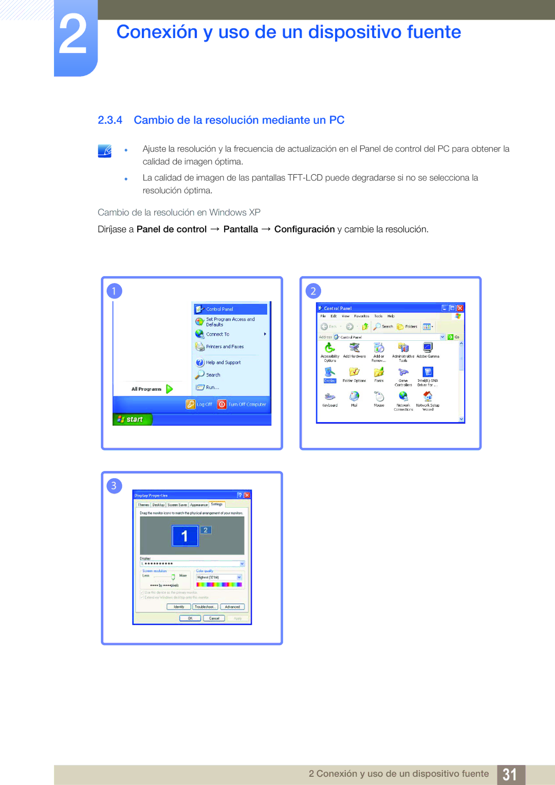 Samsung LS24B150BL/EN manual Cambio de la resolución mediante un PC 