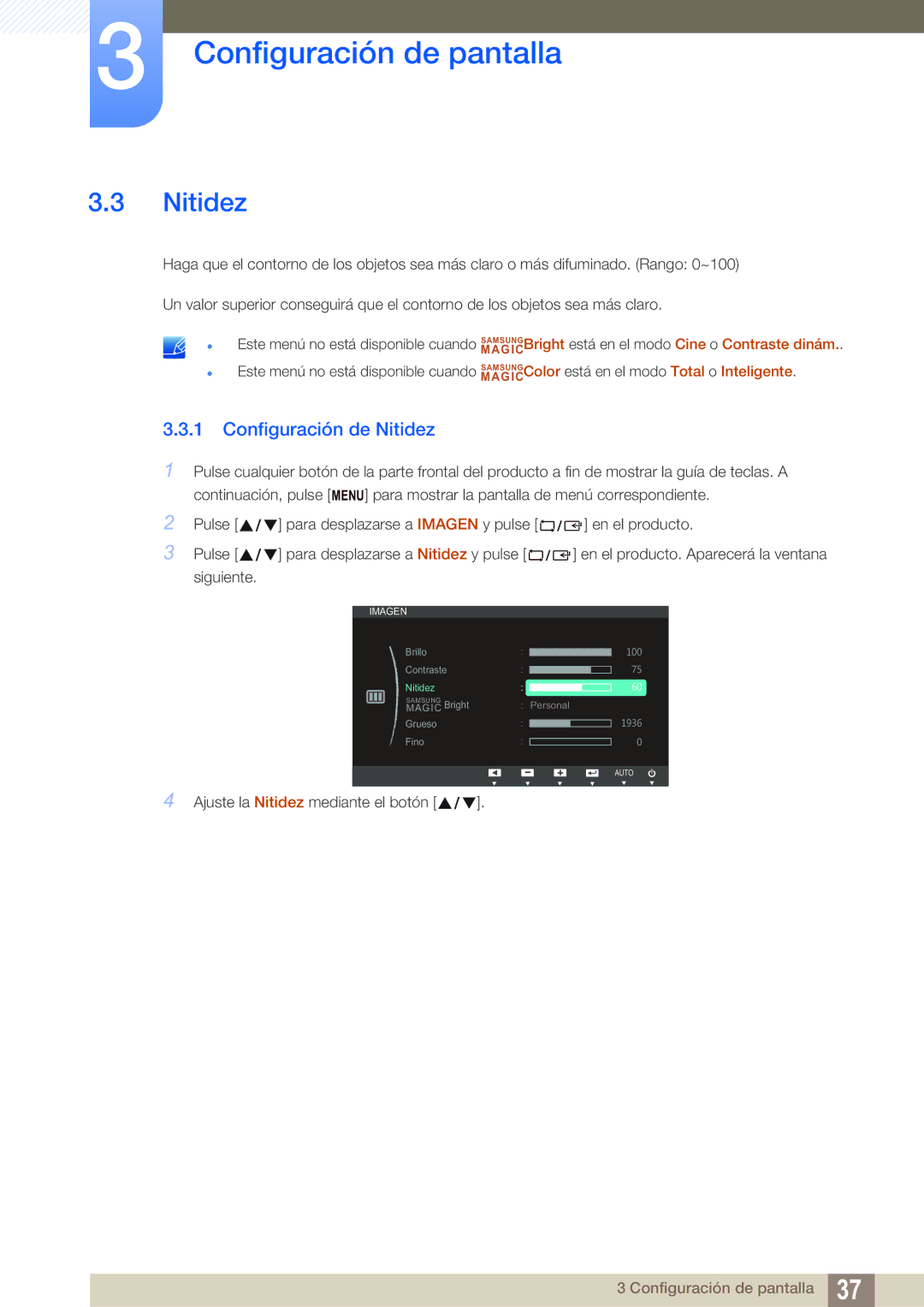 Samsung LS24B150BL/EN manual Configuración de Nitidez 