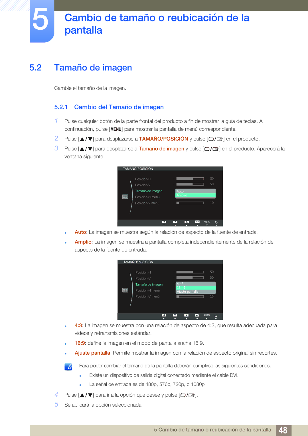 Samsung LS24B150BL/EN manual Cambio del Tamaño de imagen 