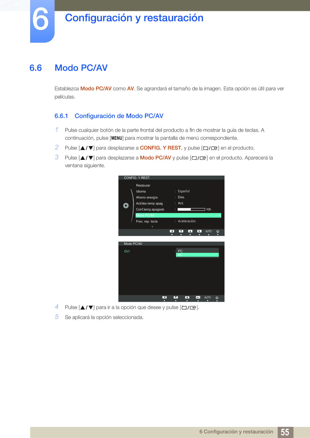 Samsung LS24B150BL/EN manual Configuración de Modo PC/AV 